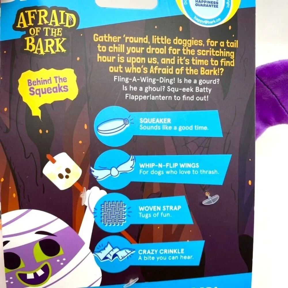 BARK Afraid of the Bark Halloween Batty Flapperlantern Plush Dog Toy All Breeds